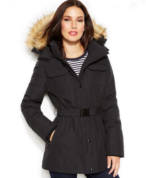 michael kors faux fur trim hooded puffer coat|Michael Kors packable jacket.